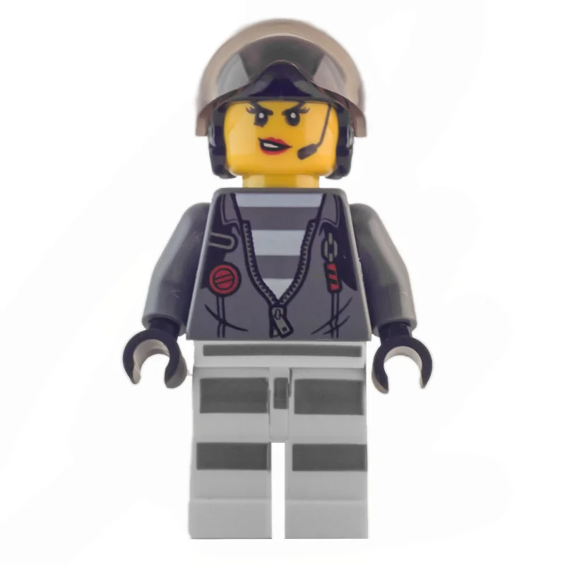 Criminal, Woman, Open Dark Bluish Gray Jacket with Zipper over Prison Shirt, Black Helmet with Visor