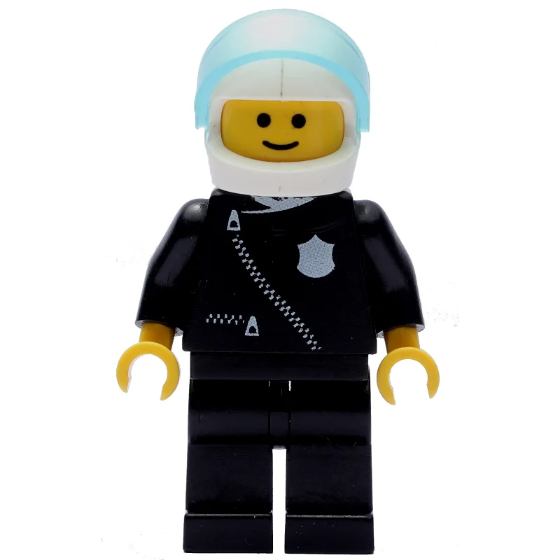 Policeman, Black Jacket with Zipper and Badge, White Helmet with Visor (3626b Head)