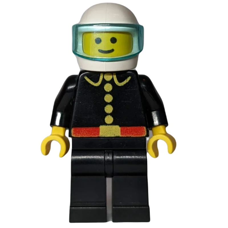 Fireman, Classic, Black Fire Jacket with Red Belt and Buttons, White Helmet with Visor