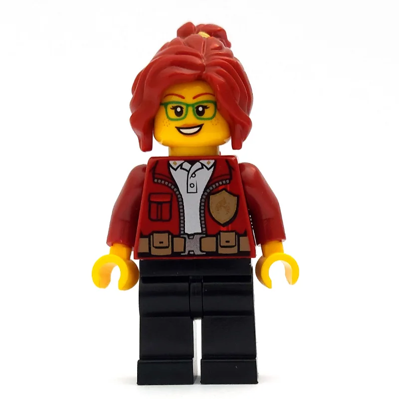 Freya McCloud, Open Dark Red Jacket with Badge, Dark Red Hair