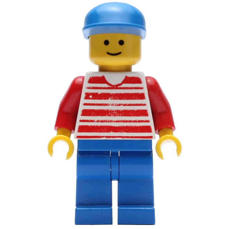 Man, Red and White Striped Shirt, Blue Legs, Blue Cap