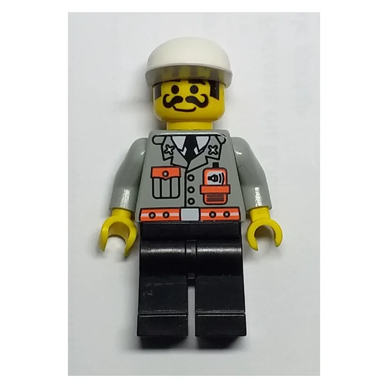 Fireman, Light Gray Jacket with Radio and Pocket, White Cap, Moustache
