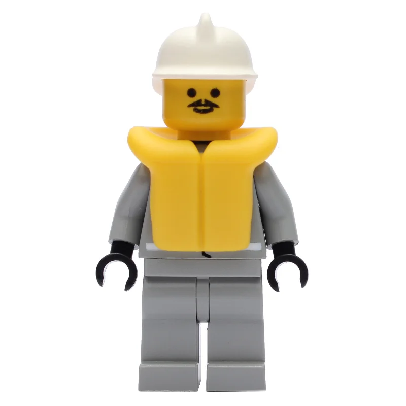 Fireman, Shirt with Gauge and Pocket, Light Gray Legs, White Helmet, Yellow Life Vest