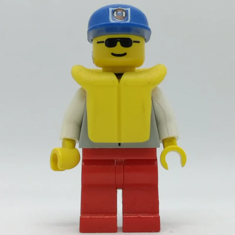 Coast Guard, Light Gray Jacket with Zipper and Badge, Blue Cap with Badge, Yellow Life Vest, Sunglasses