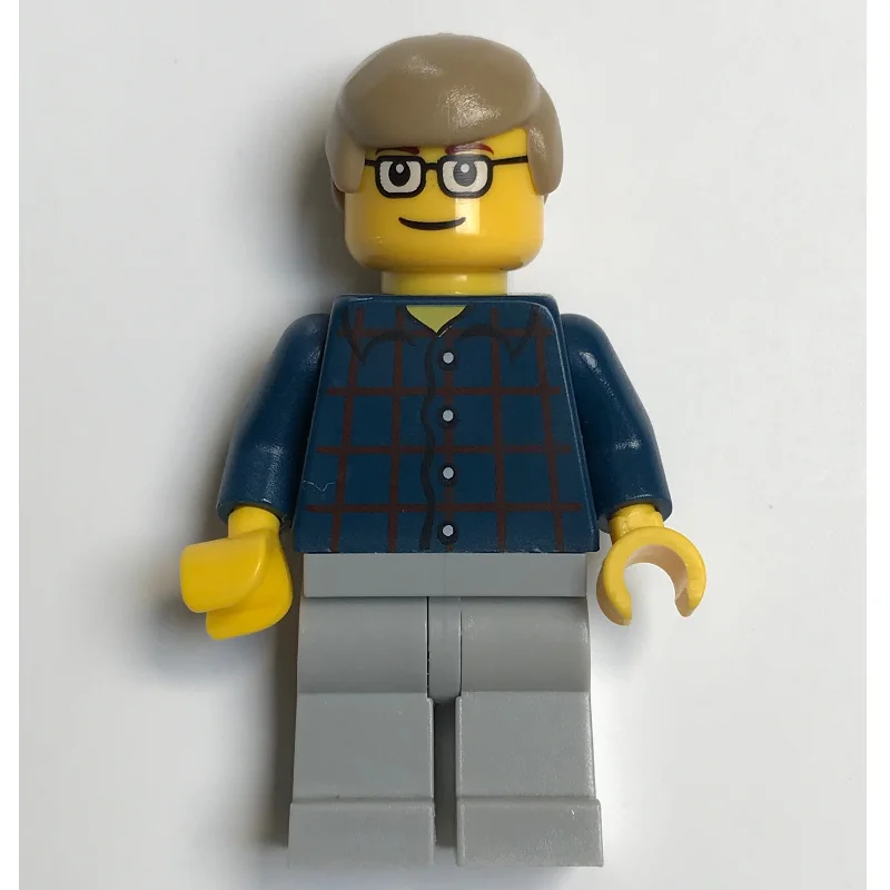 Man, Dark Blue Plaid Shirt, Light Bluish Gray Legs, Dark Tan Hair, Glasses