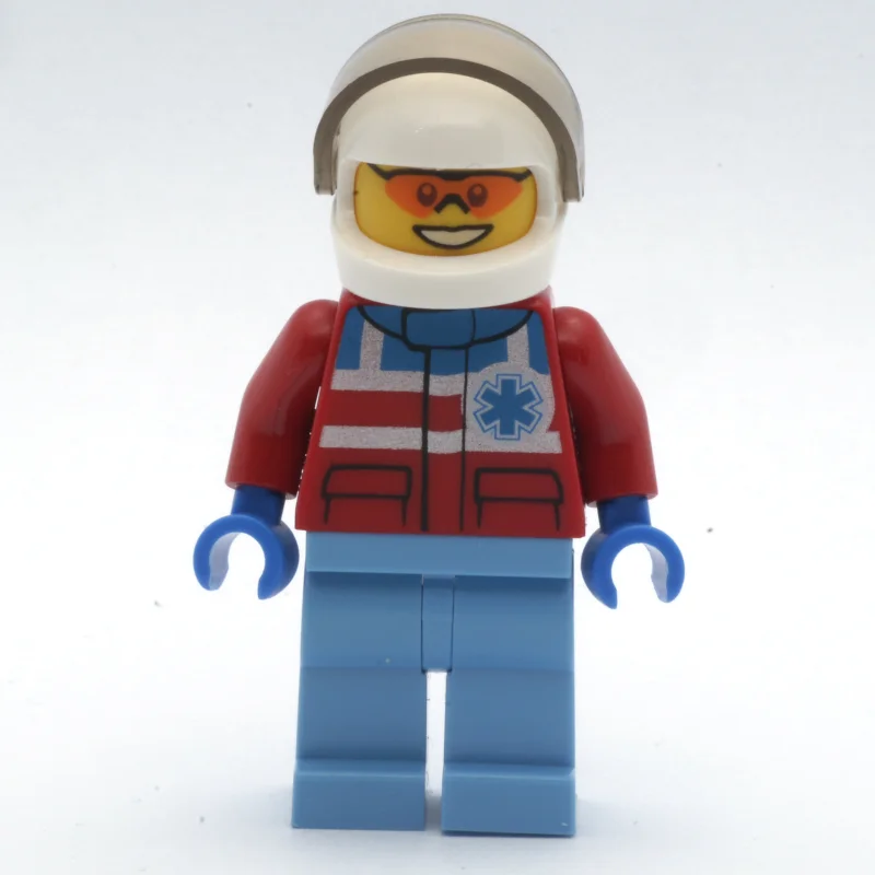 Paramedic, Red Jacket with Star of Life, White Helmet with Visor, Orange Sunglasses