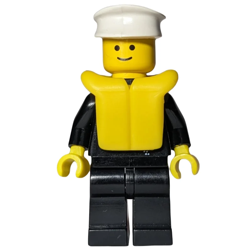 Policeman with Zipper Jacket, White Hat, Life Vest