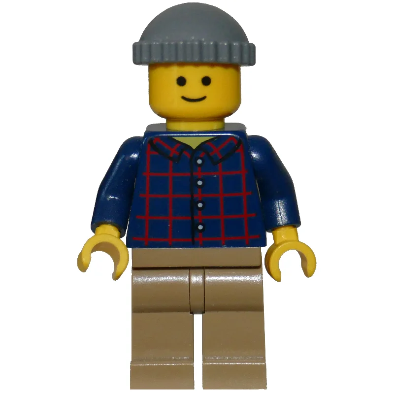 Man, Plaid Shirt, Dark Tan Legs, Dark Bluish Gray Cap