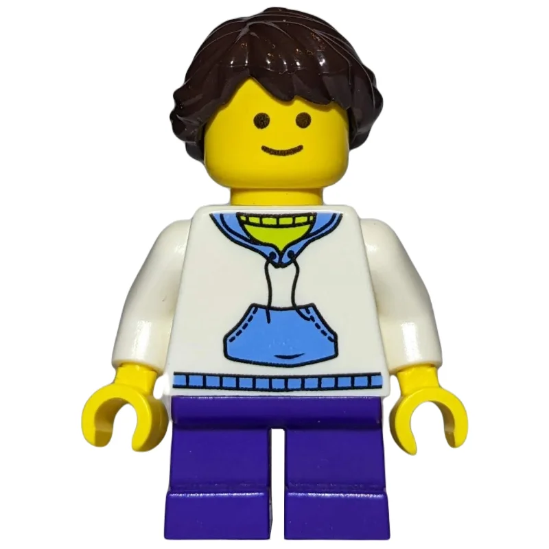 Kid, White Torso, Dark Purple Legs, Dark Brown Hair