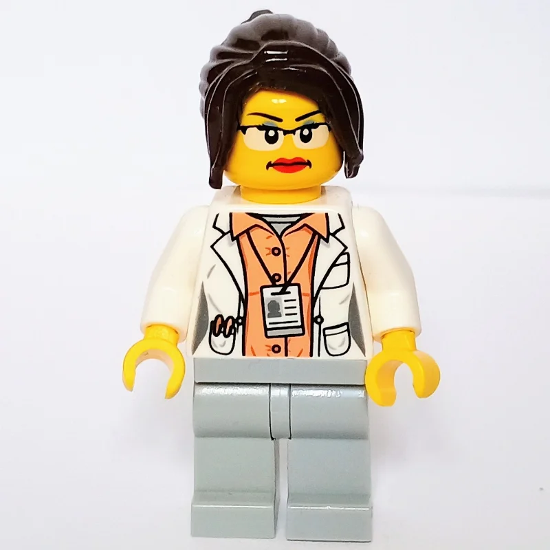 White Torso Lab Coat, Light Bluish Grey Legs, Dark Brown Hair