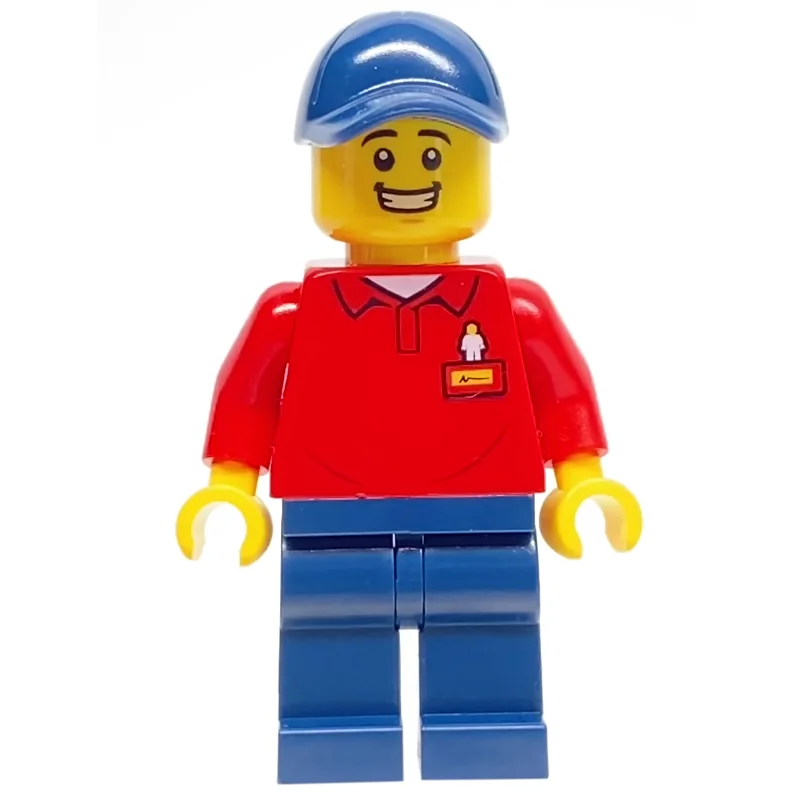 LEGOLAND Employee, Red Torso, Dark Blue Legs, Dark Blue Cap