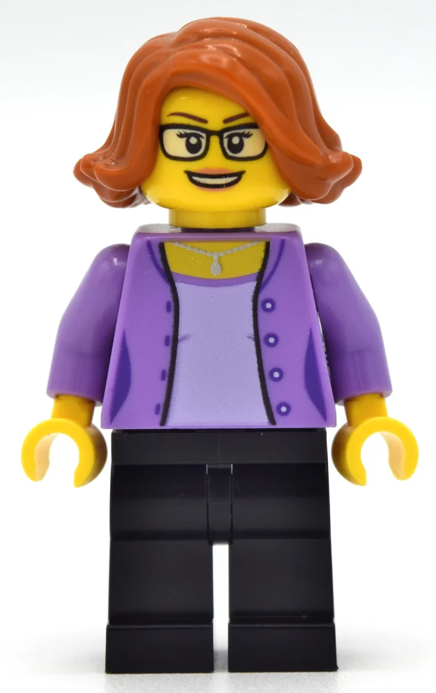 Medium Lavender Torso, Black Legs, Dark Orange Hair