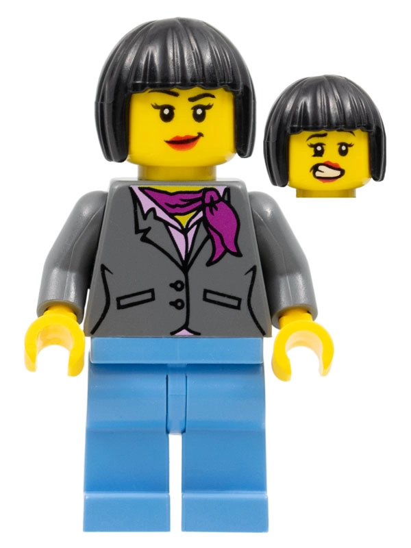 Dark Bluish Grey Torso, Medium Blue Legs, Black Hair