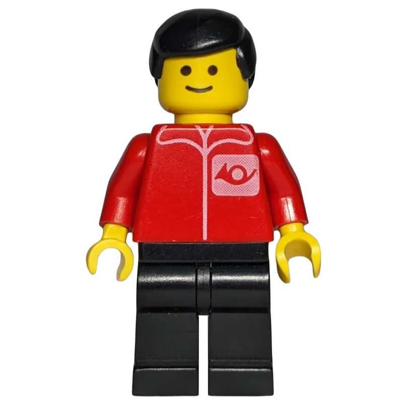 Postal Worker, Red Shirt with Horn Logo, Black Legs, Black Hair