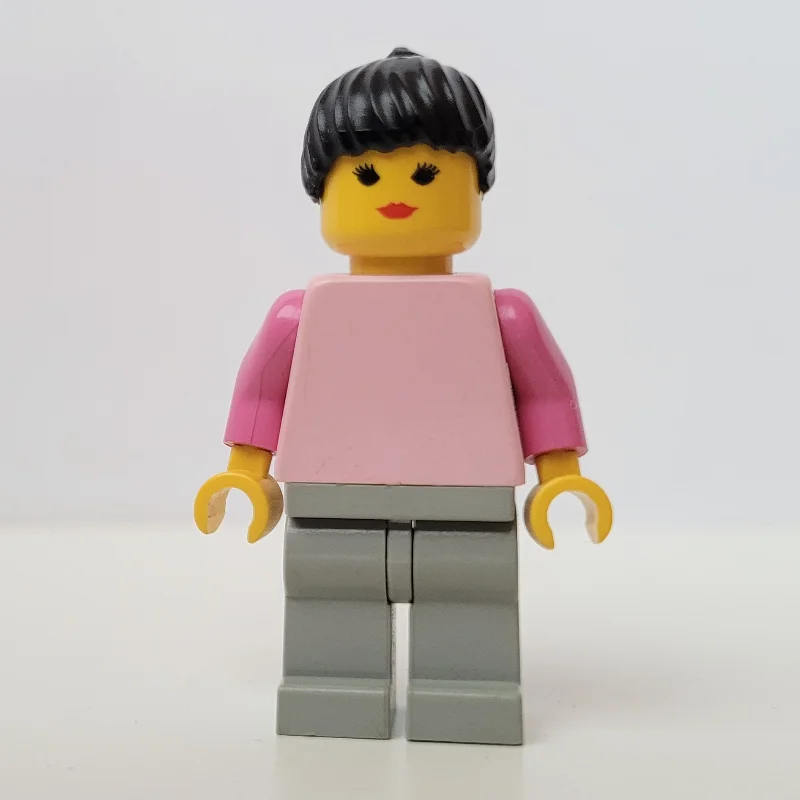 Pink Torso, Light Grey Legs, Black Hair