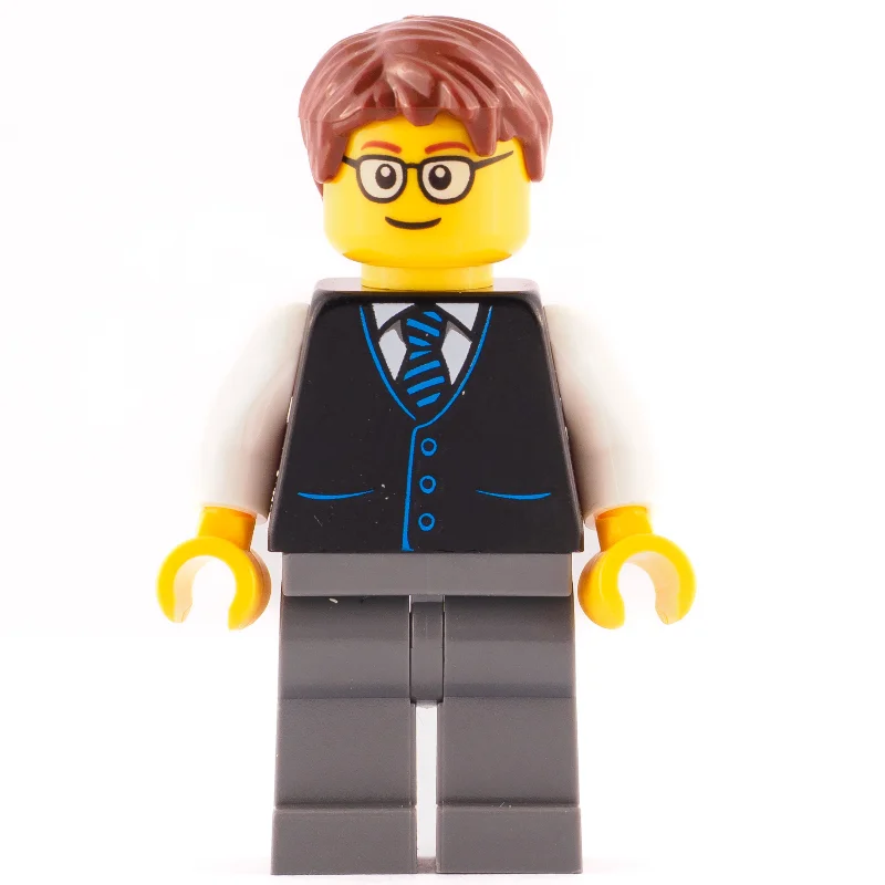 Launch Director - Black Torso, Dark Bluish Grey Legs, Reddish Brown Hair