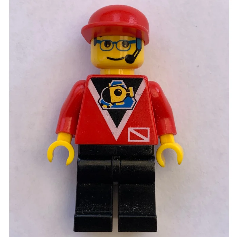 Marine Explorer, Red Shirt with Divers Logo, Black Legs, Red Cap, Glasses and Headset