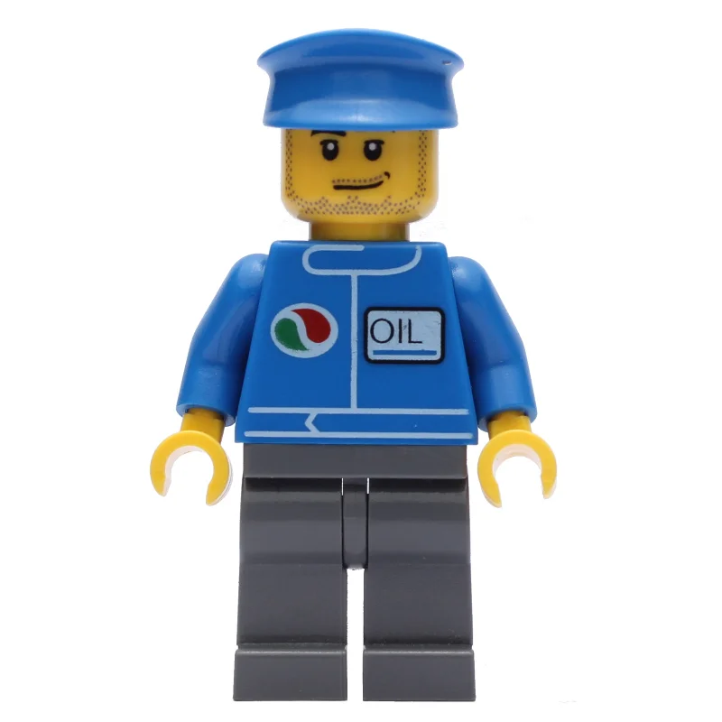 Mechanic, Blue Jacket with Octan Logo, Dark Bluish Gray Legs, Blue Hat, Stubble