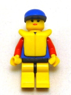 Coast Guard, Woman, Blue Jacket with Zipper and ID Badge. Blue Cap, Yellow Life Vest