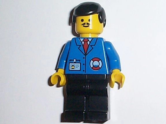 Coast Guard, Blue Jacket with Red Tie and ID Badge, Black Hair, Moustache