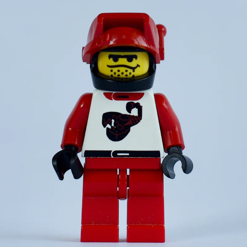 Racer, Red and White Outfit with Scorpion, Black Helmet with Visor with Antenna