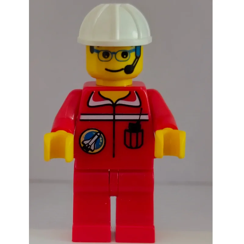 Space Port Ground Crew, Red Jumpsuit, White Hard Hat, Headset and Glasses
