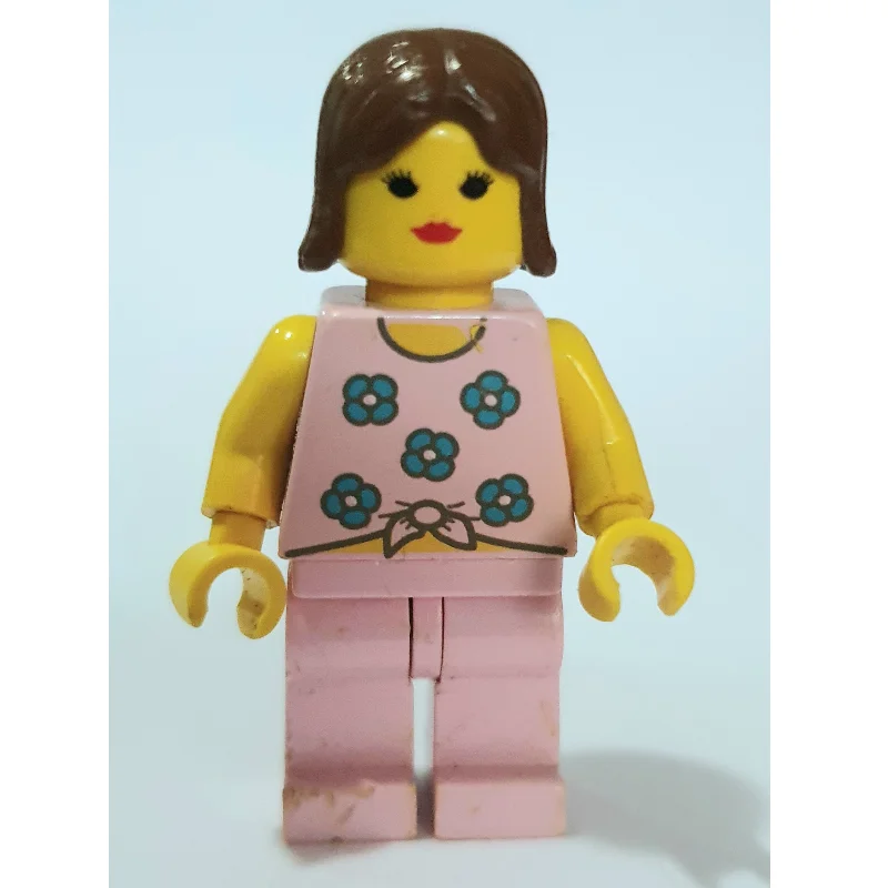 Woman, Tied Pink Tank Top with Flowers, Pink Legs, Brown Hair
