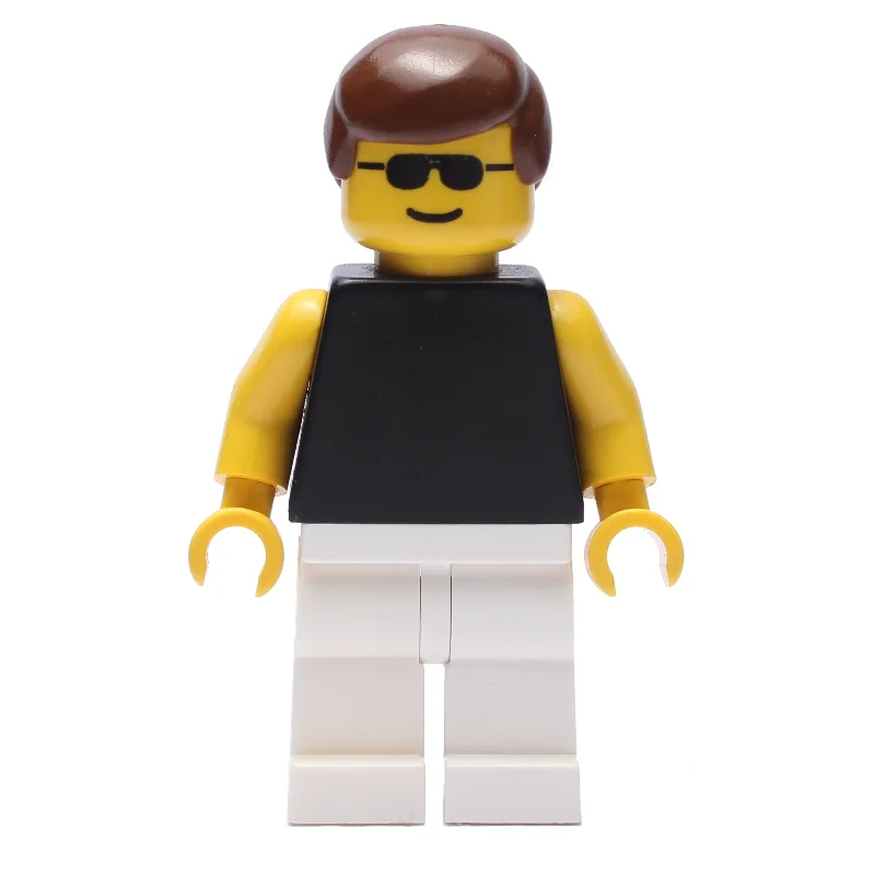 Man, Black Torso with Yellow Arms, White Legs, Brown Hair, Sunglasses