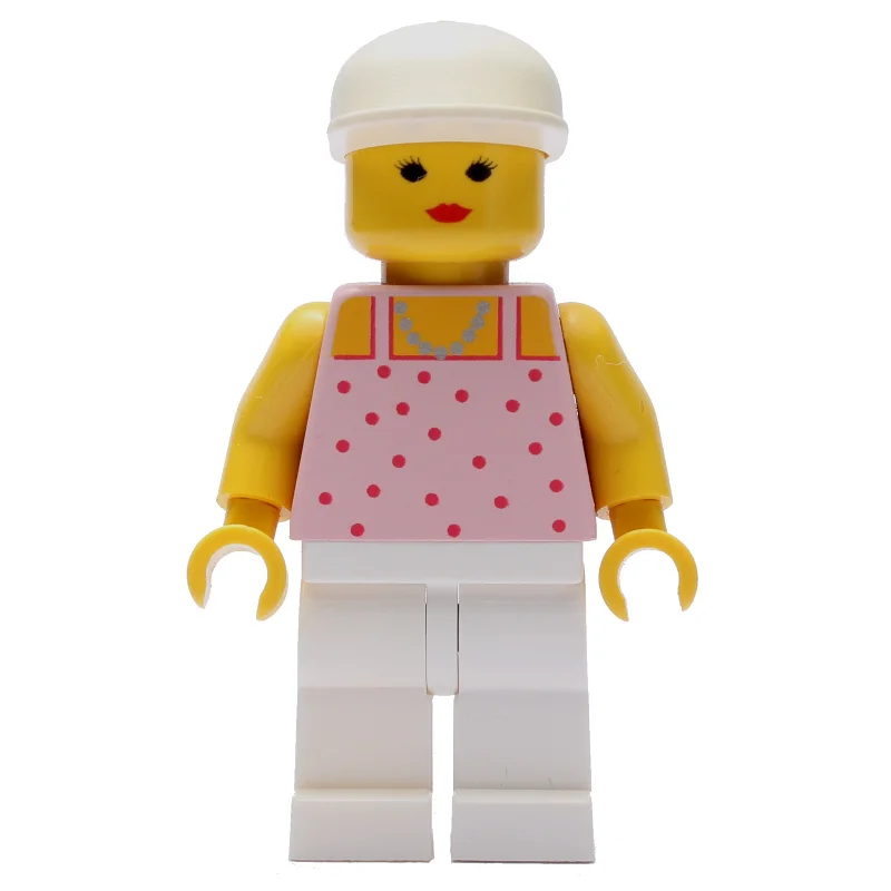 Woman, Pink Top with Spots, White Legs, White Cap