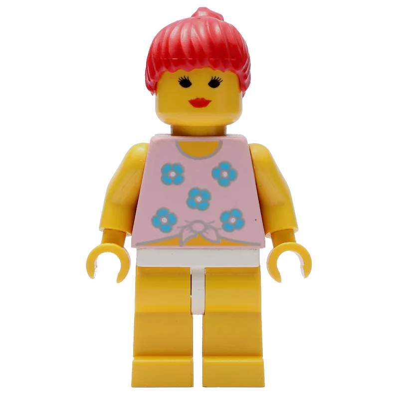 Woman, Tied Pink Tank Top with Flowers, Yellow Legs, Red Hair