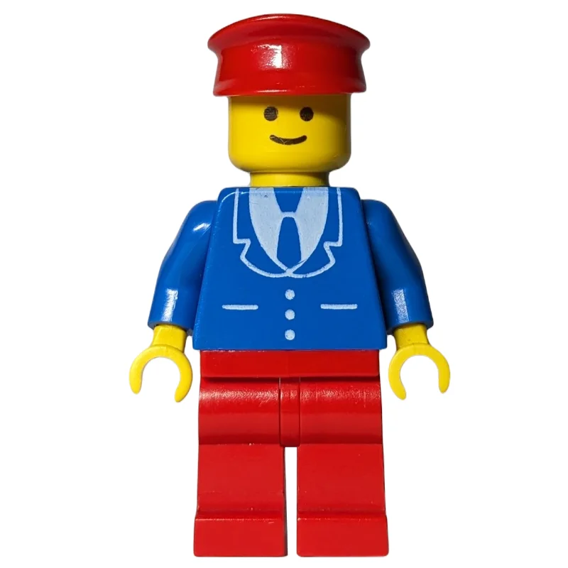 Man, Blue Jacket with Tie and Three Buttons, Red Legs, Red Hat