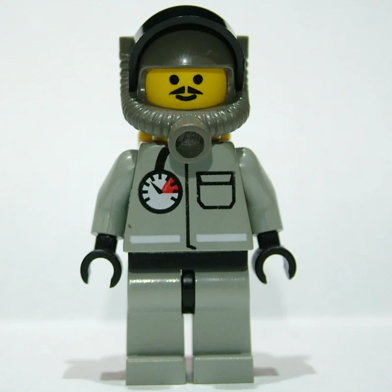 Fireman, Light Gray Fire Suit with Gauge and Pocket, Dark Gray Helmet with Breathing Apparatus, Moustache