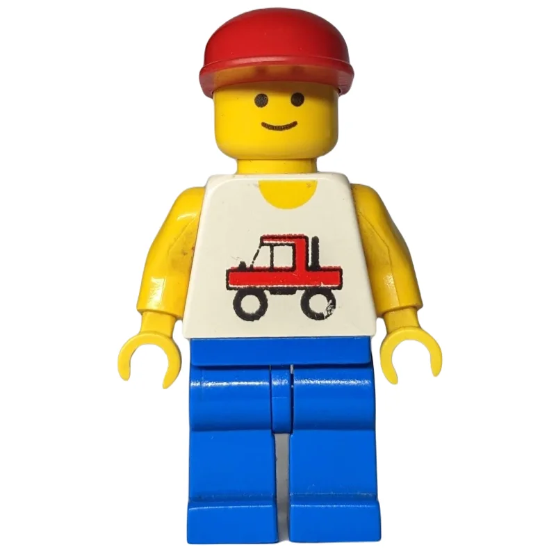 Man, White Vest with Truck, Blue Legs, Red Cap (3626b Head)