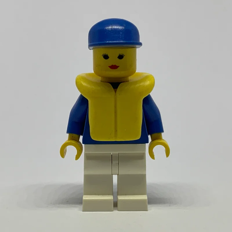Woman, Blue and White Jogging Suit, Blue Cap, Yellow Life Vest