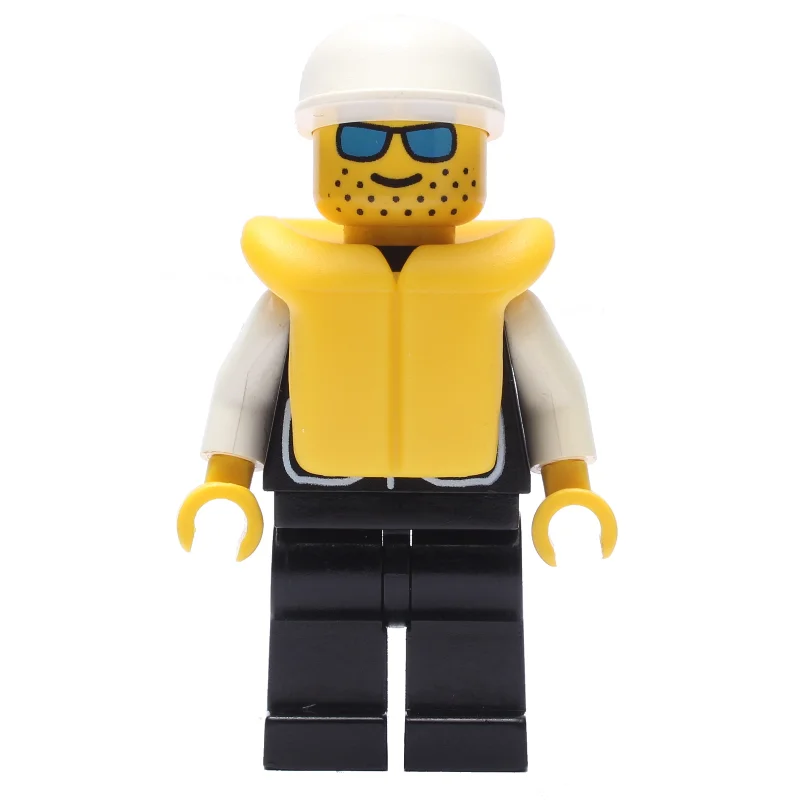 Policeman, Black Vest with Badge and Pockets, White Cap, Blue Sunglasses