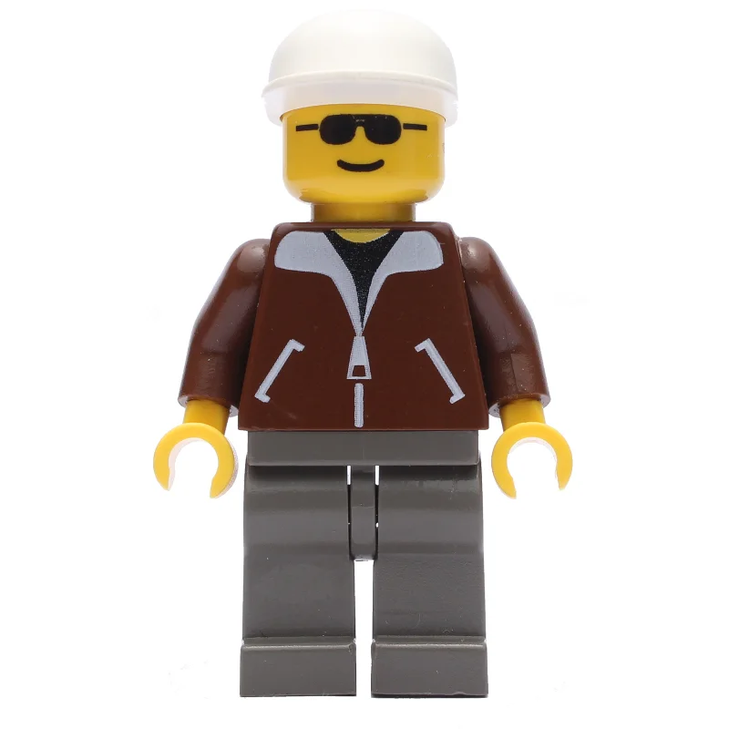 Man, Brown Jacket, Dark Gray Legs, White Cap