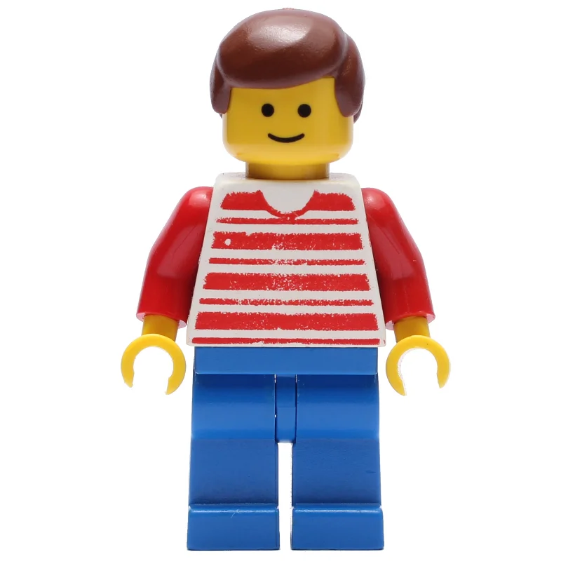 Man, Red and White Striped Shirt, Blue Legs, Brown Hair