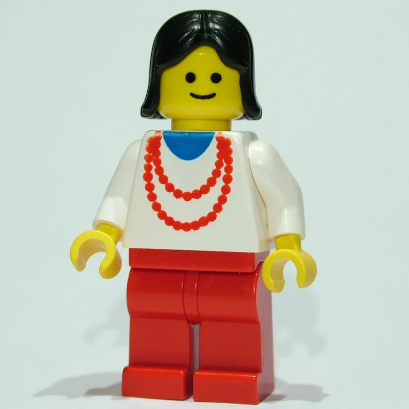 Woman, White Top with Red Necklace, Red Legs, Black Hair (3626b Head)