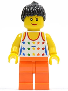 Woman, White Vest with Stars, Orange Legs, Black Hair