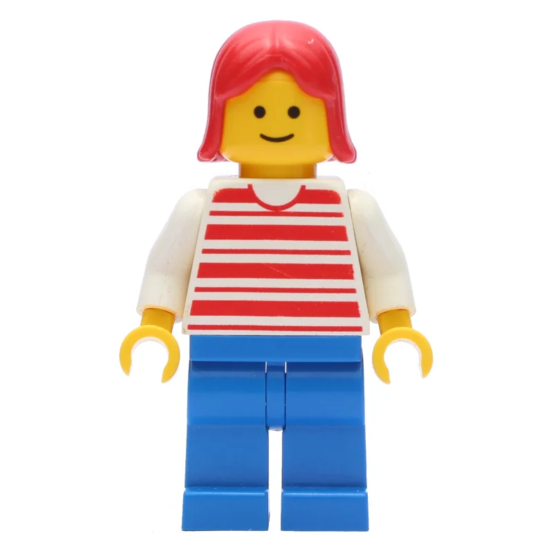 Woman, Red and White Striped Shirt, Blue Legs, Red Hair