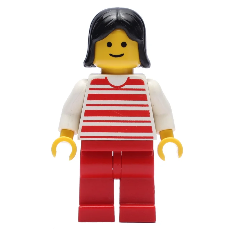 Woman, Red and White Striped Shirt, Red Legs, Black Hair
