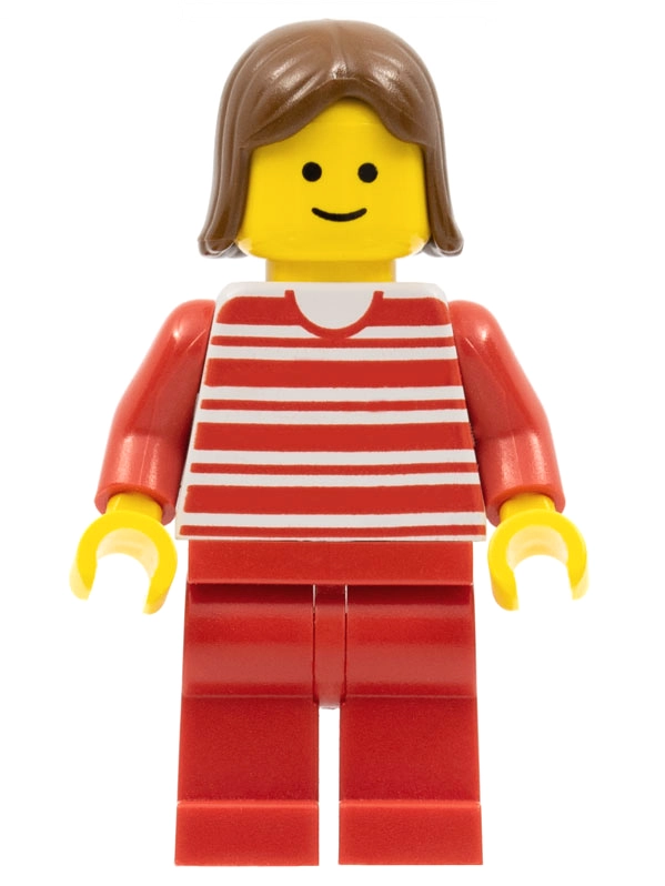 Woman, Red and White Striped Shirt, Red Legs, Brown Hair (3626a Head)