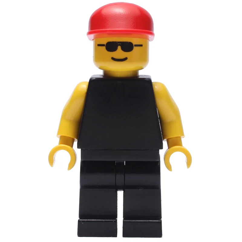 Man, Plain Black, Red Cap, Sunglasses