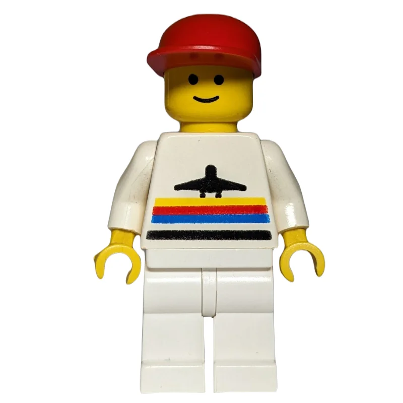Man, White Shirt with Airplane, White Legs, Red Cap