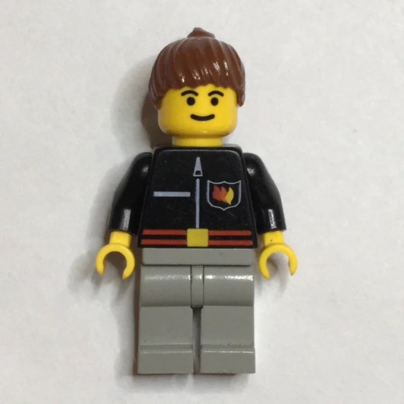 Firewoman, Black Fire Jacket with Red Belt and Badge, Brown Hair