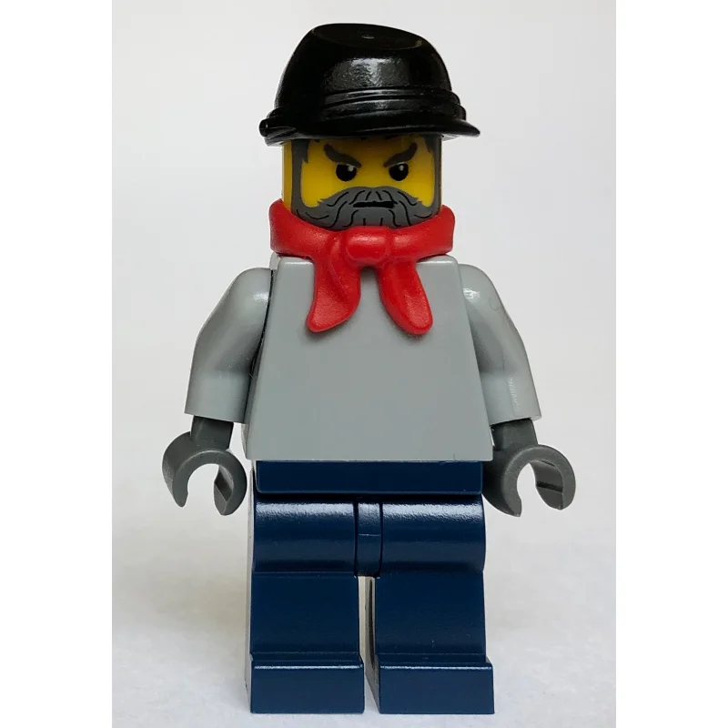 Train Worker - Light Bluish Grey Torso, Dark Blue Legs, Red Scarf, Black Kepi