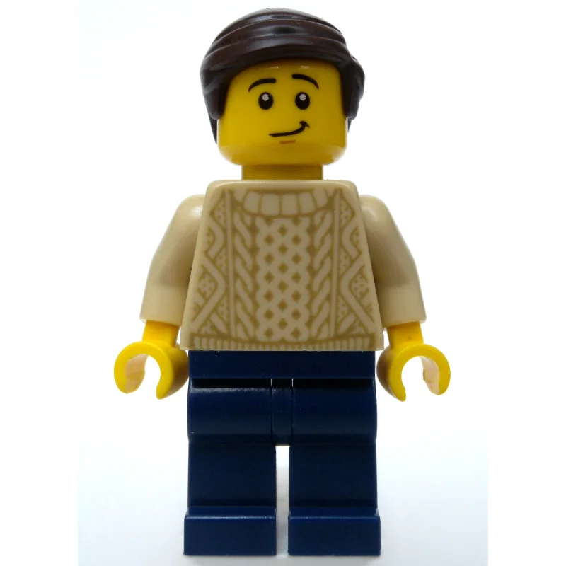 Tan Torso Sweater, Dark Blue Legs, Dark Brown Hair