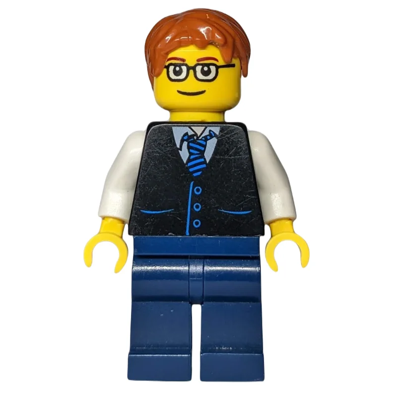 Black Torso, Dark Blue Legs, Dark Orange Hair - Squared Glasses