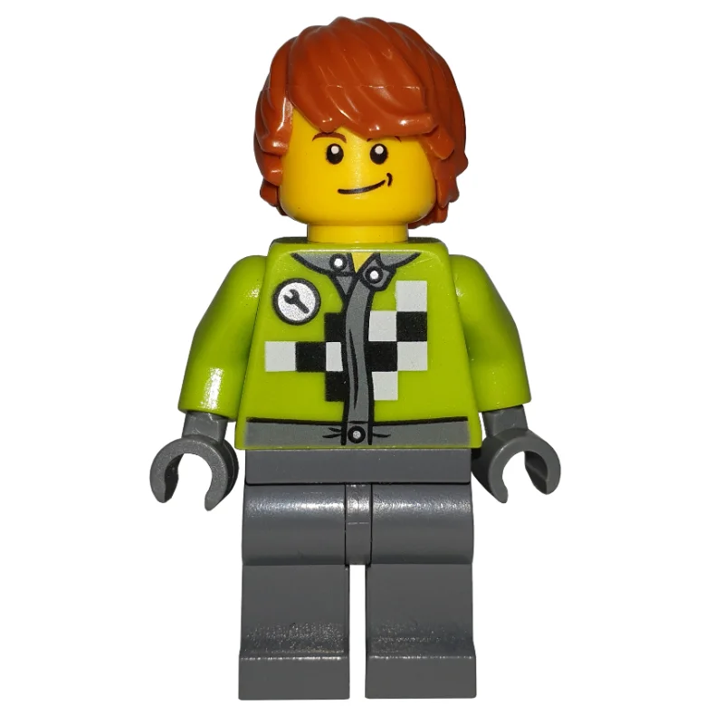 Lime Torso, Dark Bluish Grey Legs, Dark Orange Hair