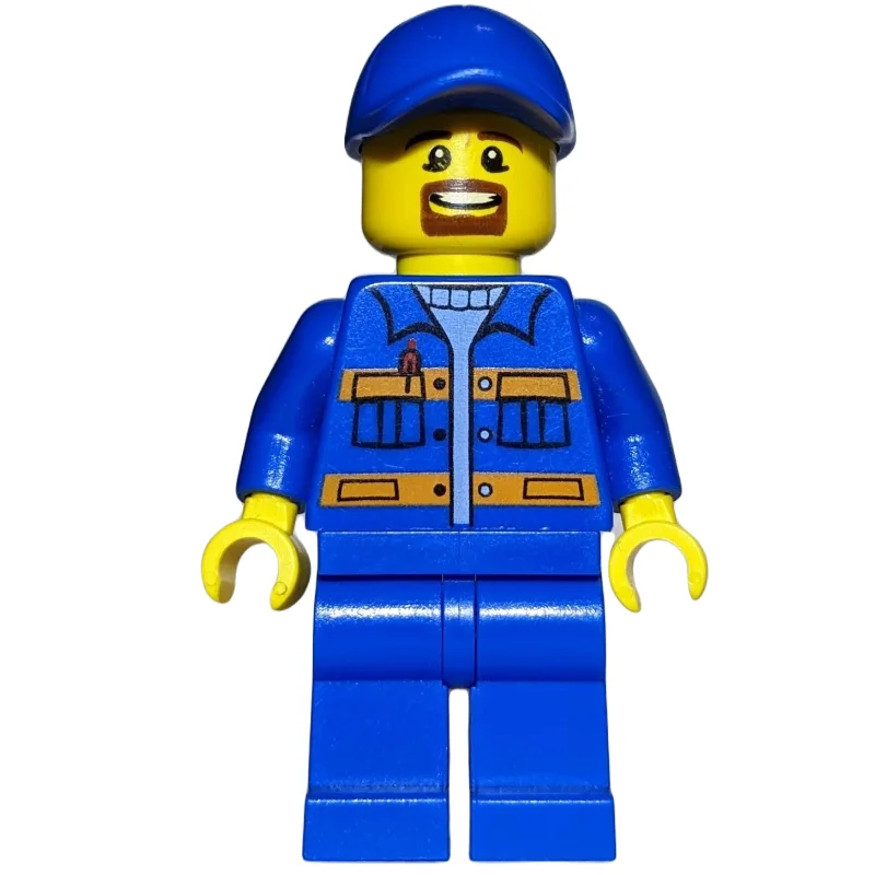 Worker, Blue Jacket with Orange Stripes, Blue Legs, Blue Cap, Goatee Beard